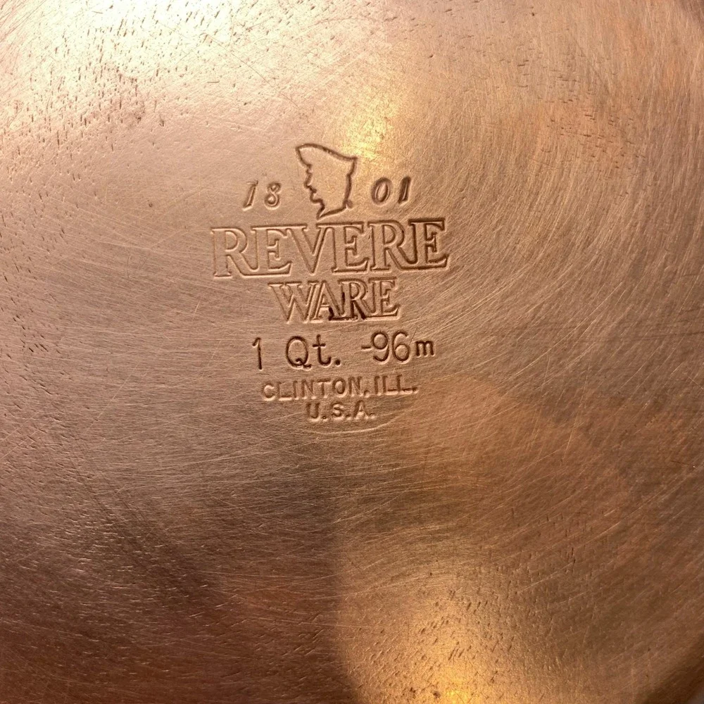 Vintage 1996 Revere Ware 1 Qt Saucepan Copper Bottom Lid Clinton IL USA